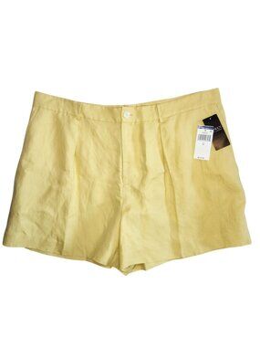 NEW Lauren Ralph Lauren Yellow Linen Blend Shorts Plus Size 18